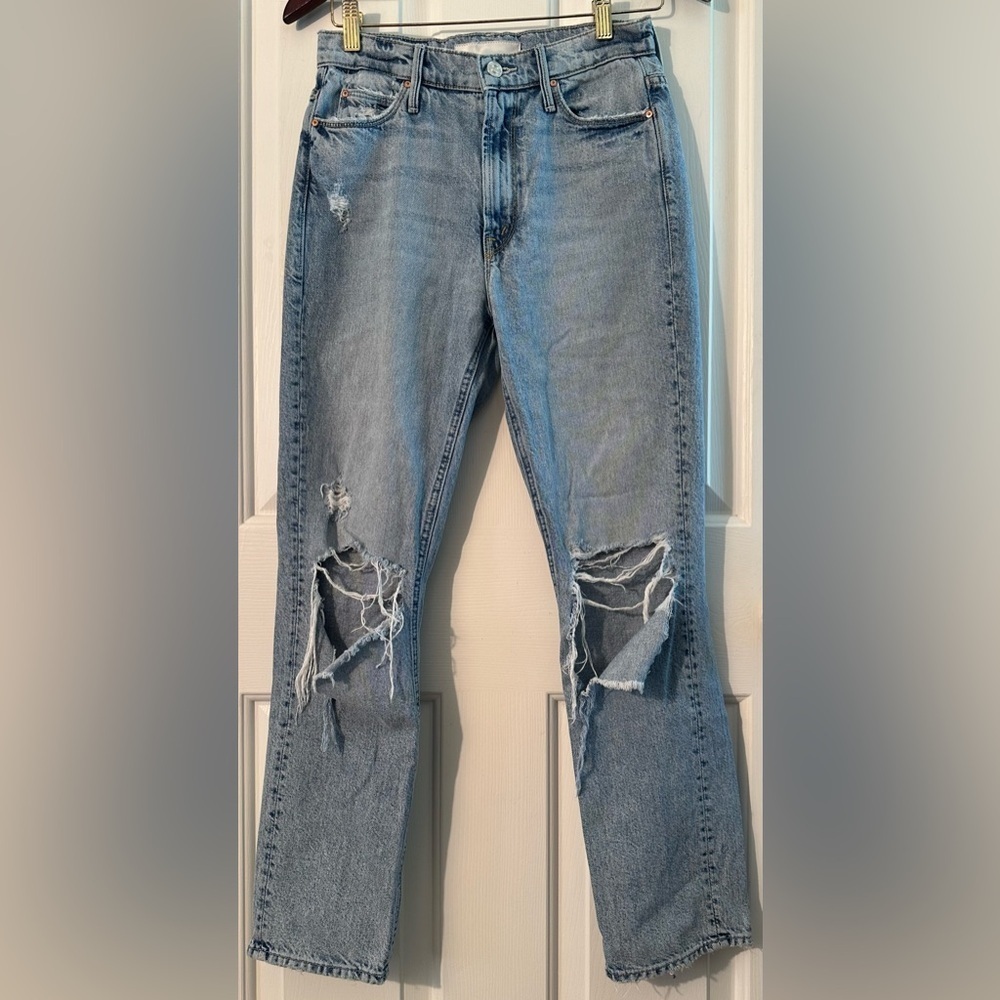 MOTHER SUPERIOR 25 The Dazzler Ankle Color Lost It Faded Blue Jeans Knee Destroy